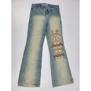 Vintage Sweet November Womens 4 Blue Boho Hippie Jeans Embroidered Wide‎ Leg
